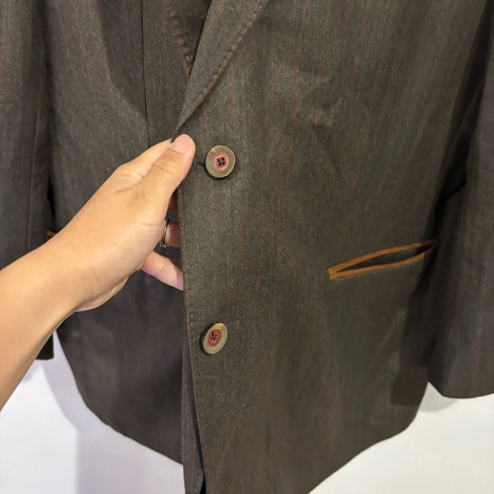 Robert Graham Dark Brown with Orange pinstripe Size 48 Blazer - Picture 3 of 9